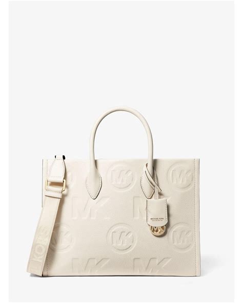 michael korsmichael kors mirella medium logo embossed pebbled leather tote bag|mirella medium logo.